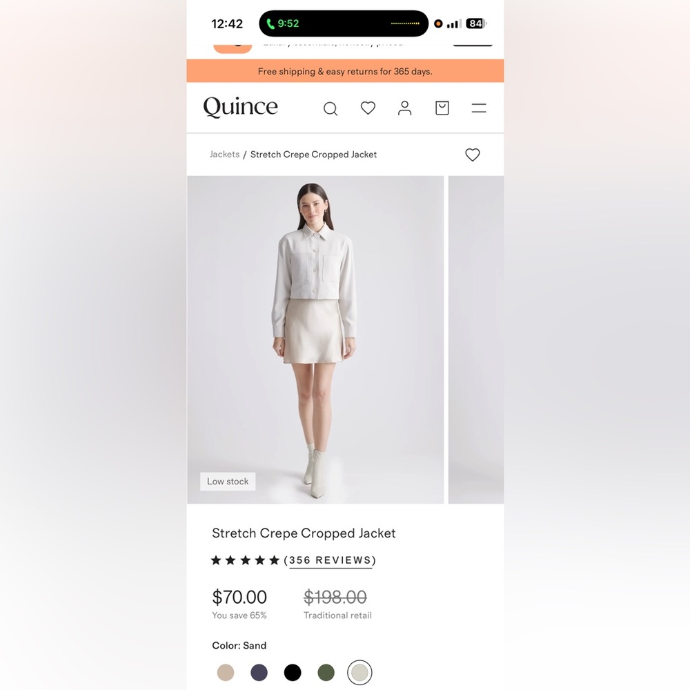 Quince Stretch Crepe Cropped Jacket Size Small